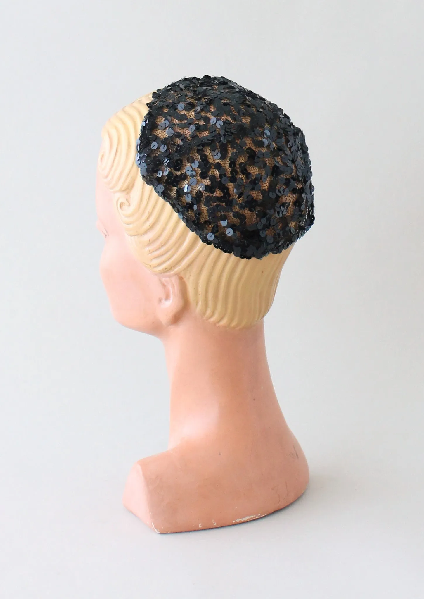 Vintage 1930s Black Sequined Skull Cap