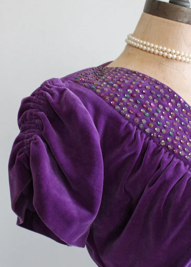 Vintage 1930s Sequined Purple Velvet Dress