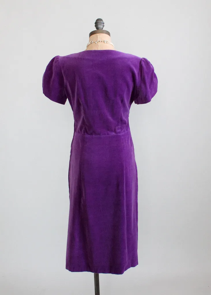 Vintage 1930s Sequined Purple Velvet Dress