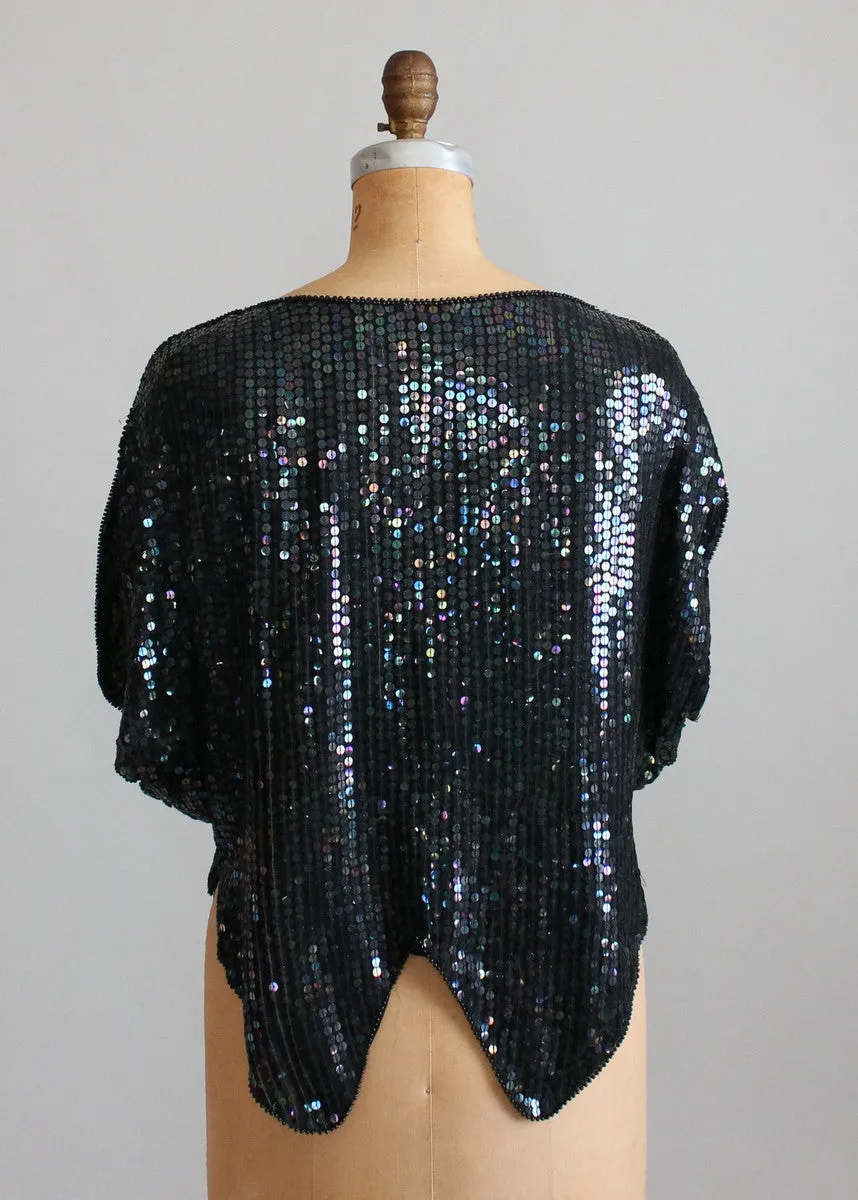 Vintage 1970s Sequined Flowers Party Top