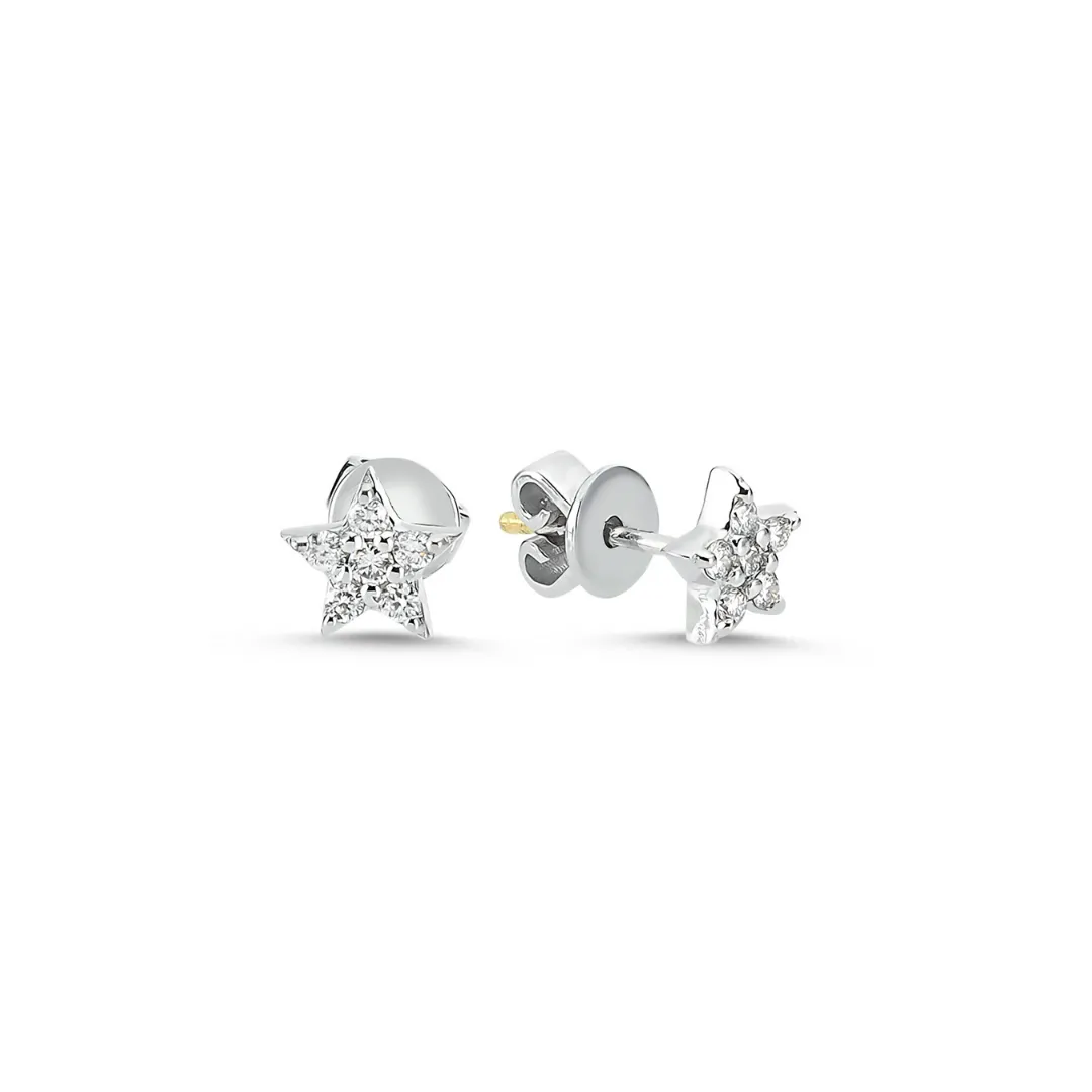 White 14K Gold Diamond Stars Stud Earrings