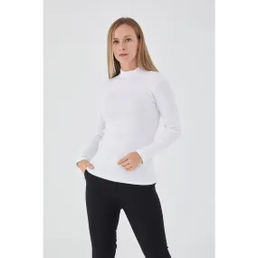 White Turtleneck Ribbed Knitted Blouse