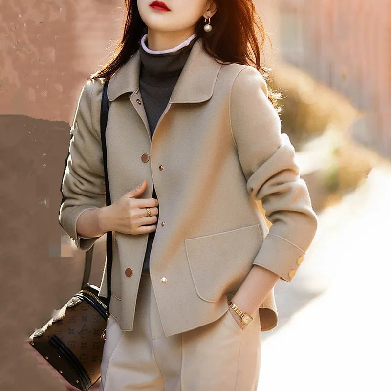 Women's Fashion Short Double-faced Wool Coat