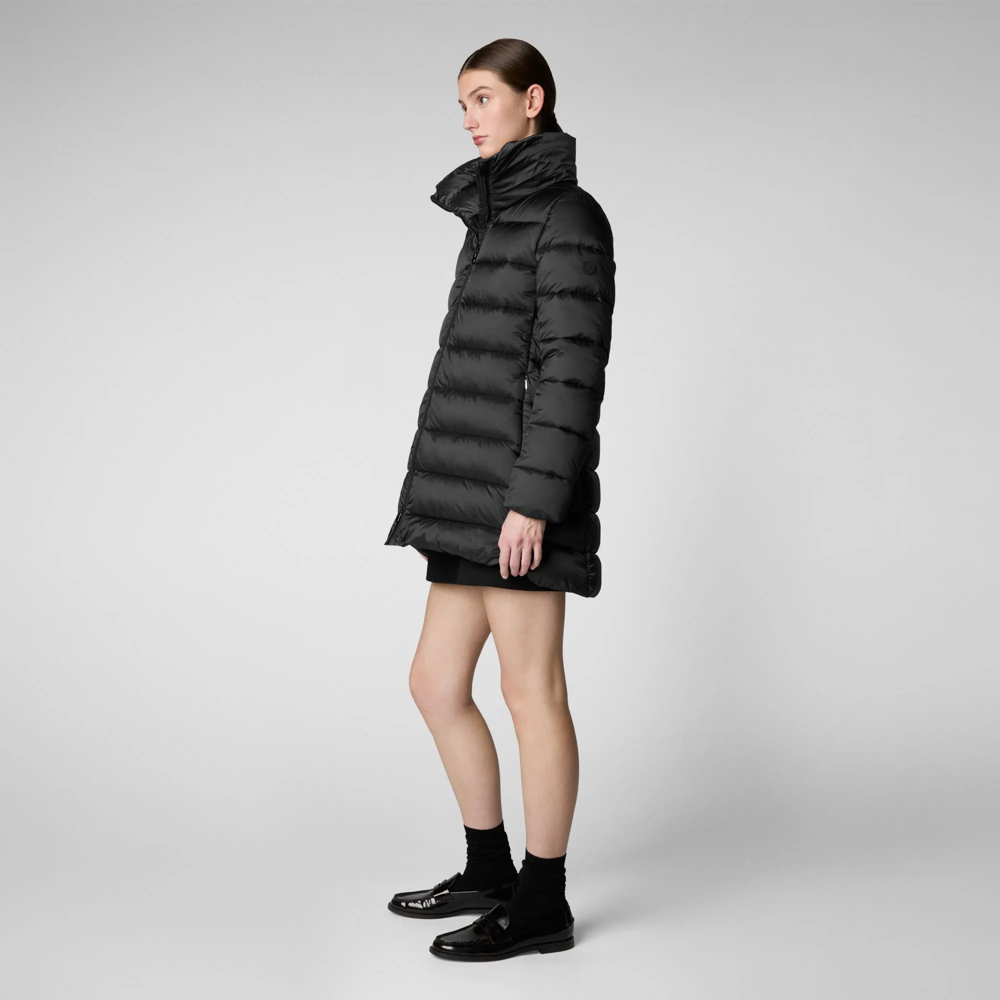 Women's Hooded Animal free Puffer Coat Matilda with Faux Fur in Black