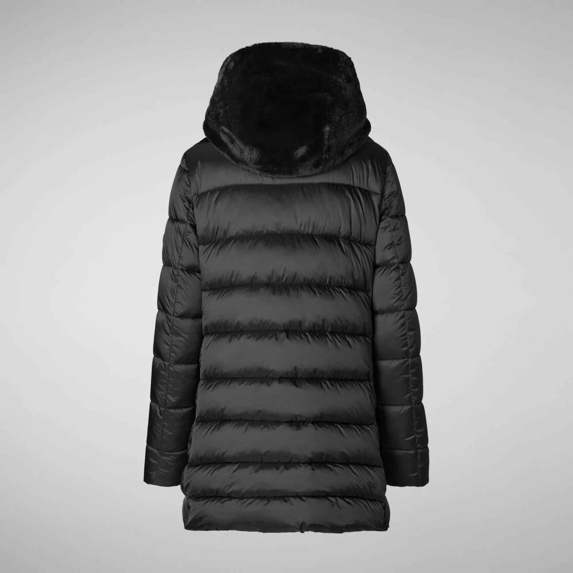 Women's Hooded Animal free Puffer Coat Matilda with Faux Fur in Black