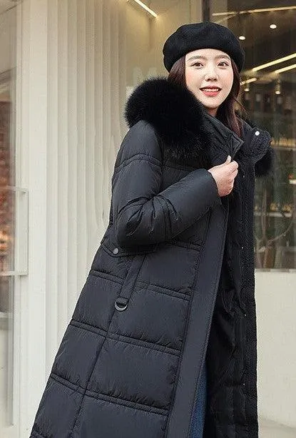 Women's Long Over-the-knee Large Wool Cotton-padded Coat