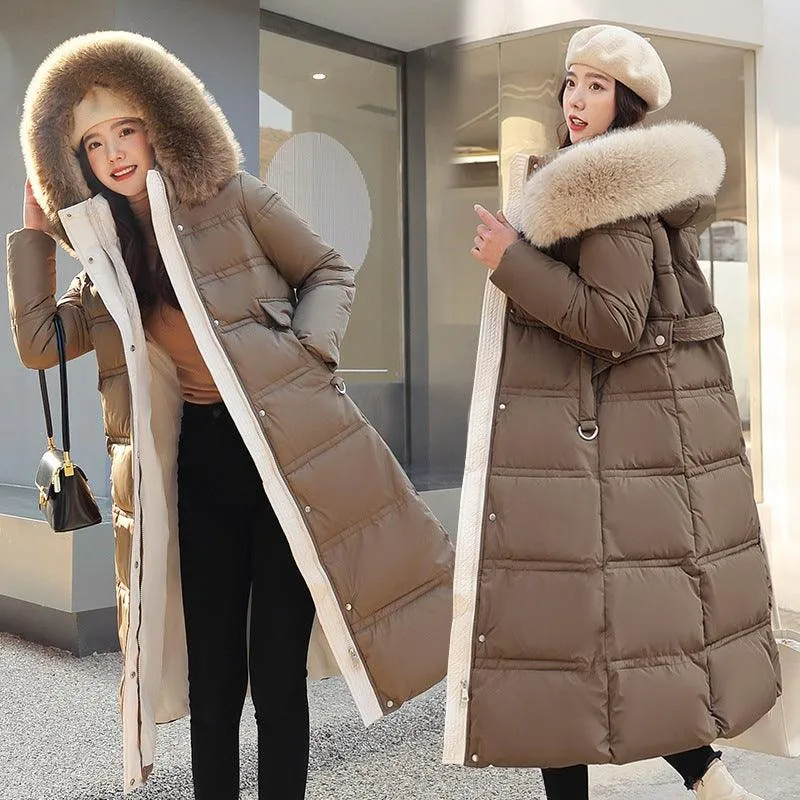 Women's Long Over-the-knee Large Wool Cotton-padded Coat