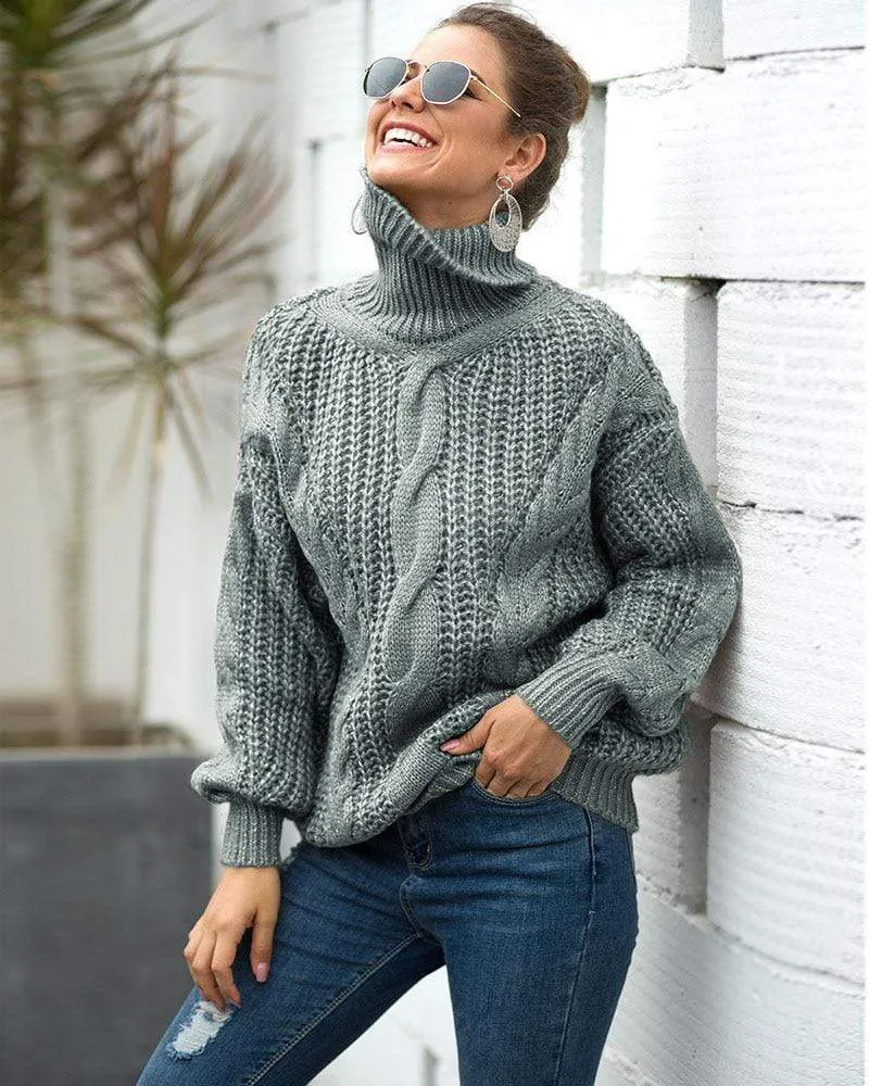 Women's Loose Turtleneck Sweater - Oversized Cashmere Pullover