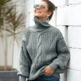 Women's Loose Turtleneck Sweater - Oversized Cashmere Pullover