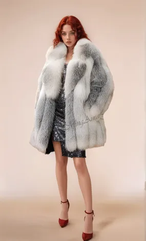 Women's Real Fox FurJacket - Shadow Blue Frost - G0042