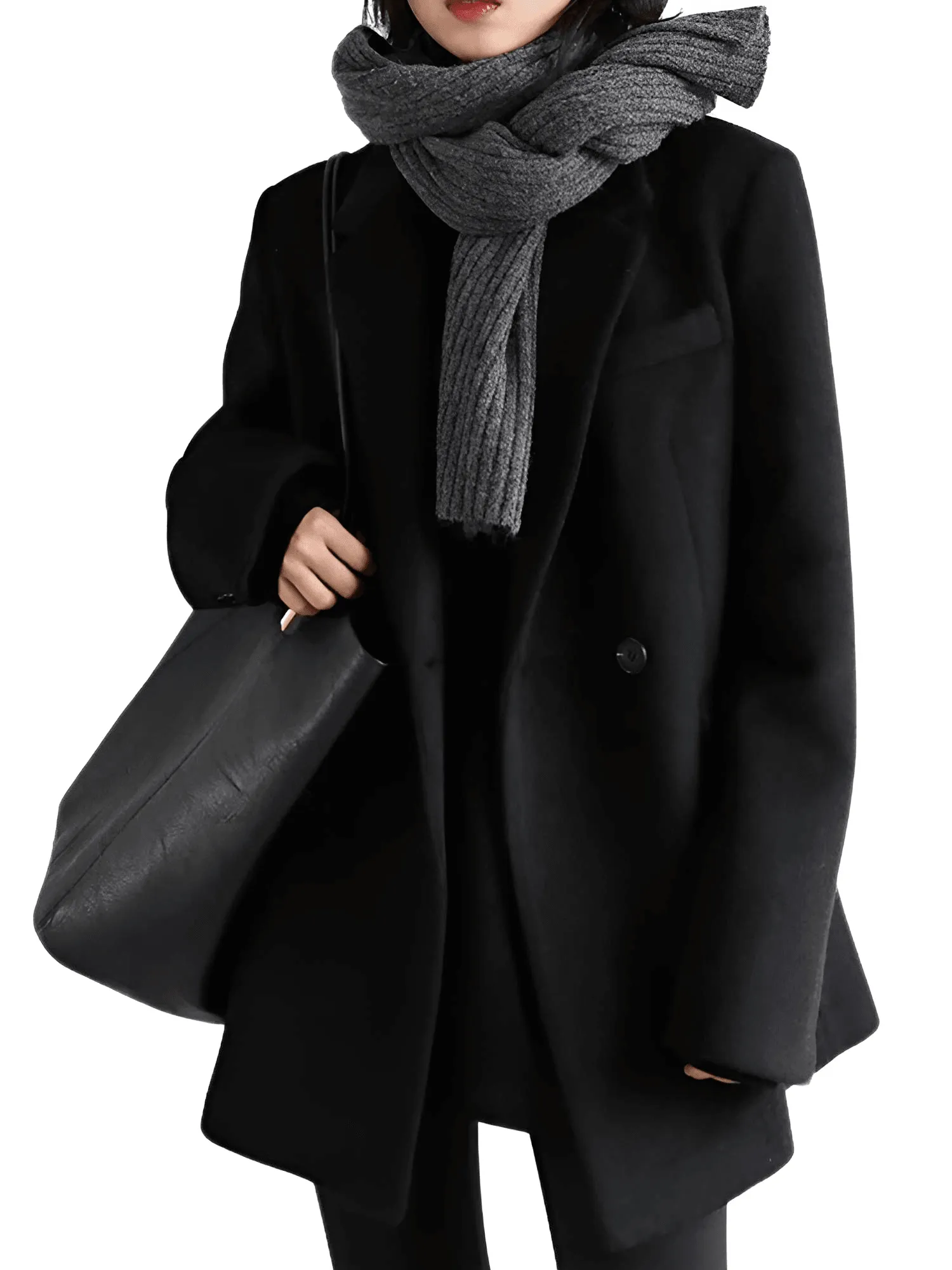 Women's Wool Blend Coat Mid-Long Woolen Jacket Thick Warm Women's Overcoat Office Lady