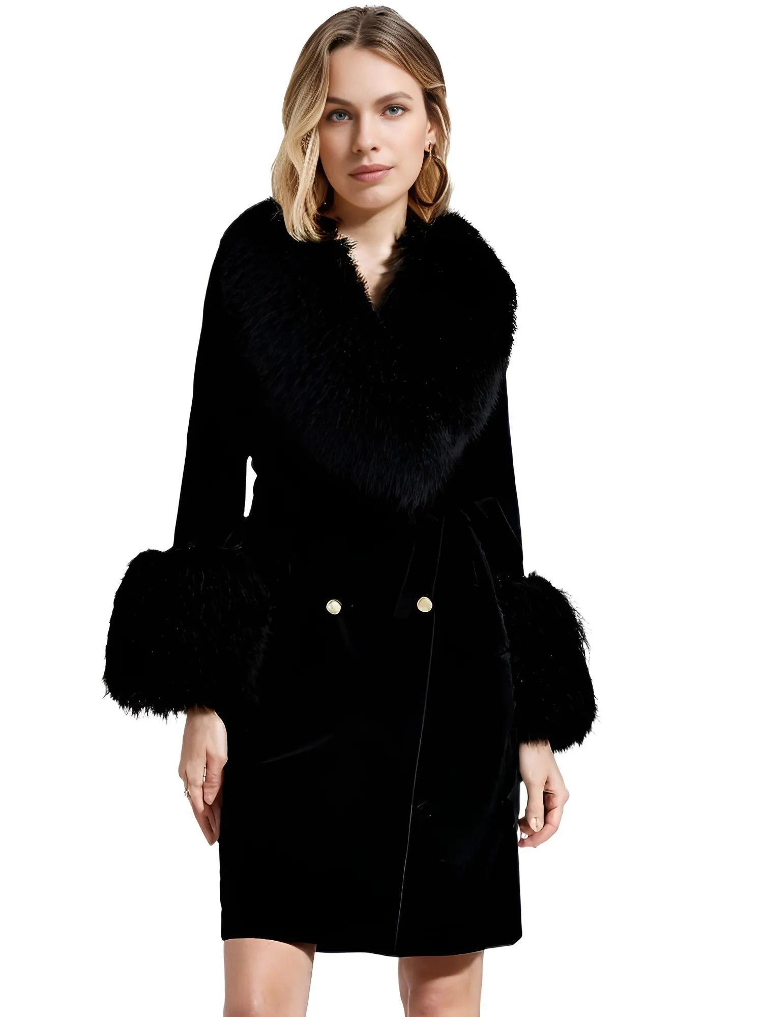 Women's Wool Cashmere Coat With Real Mongolian Sheep Fur Collar and Cuffs Ladies Double Faced Coats Belted Winter Fall Long Coat