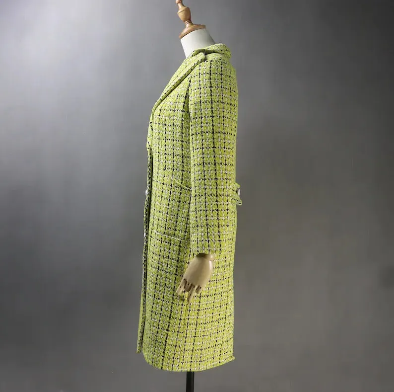 Women's Yellow Winter Tailor MADE Checked Long Warm Coat