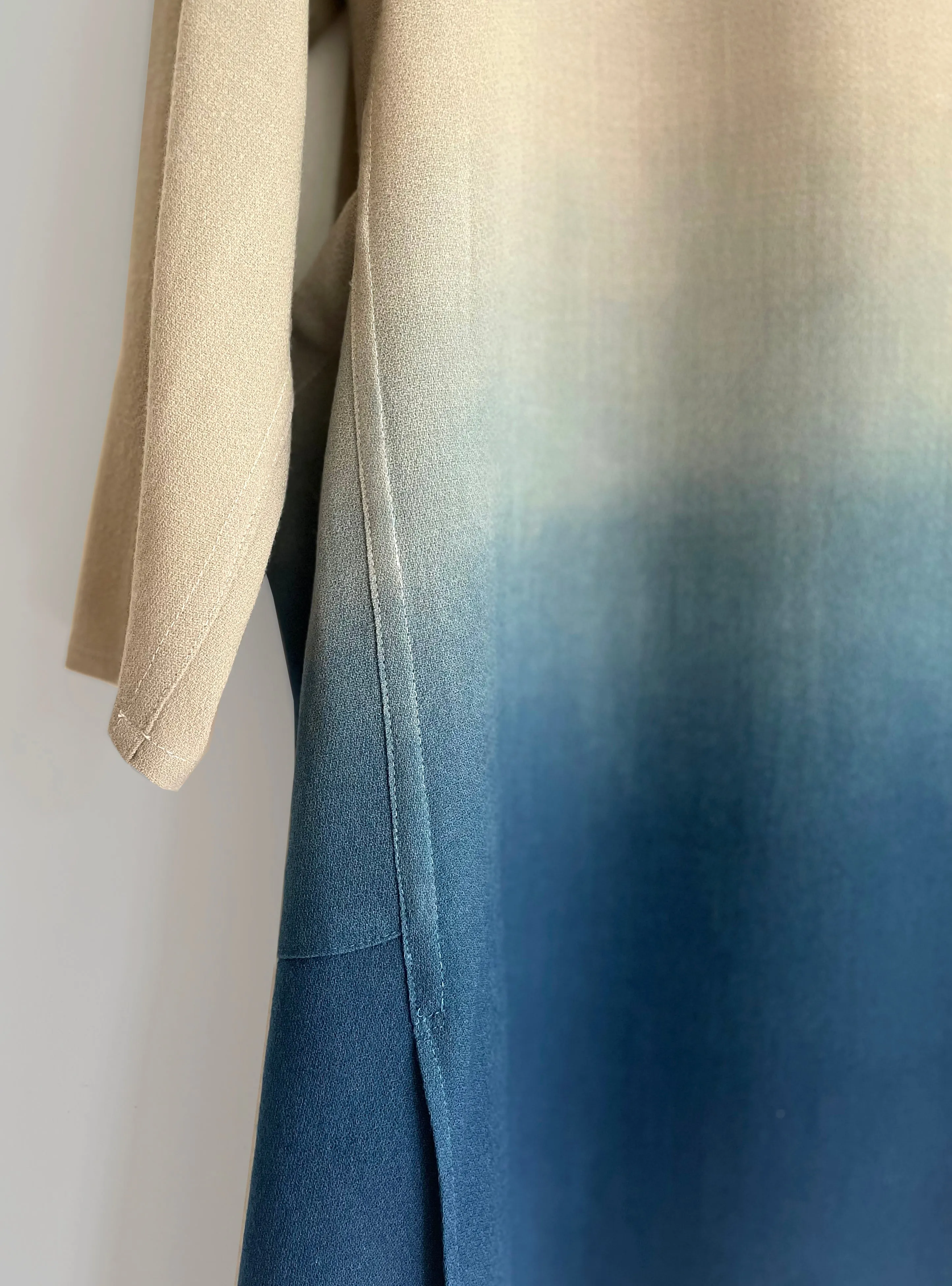 Wool Waterfall Jacket In Ecru and Indigo Ombre and Sand