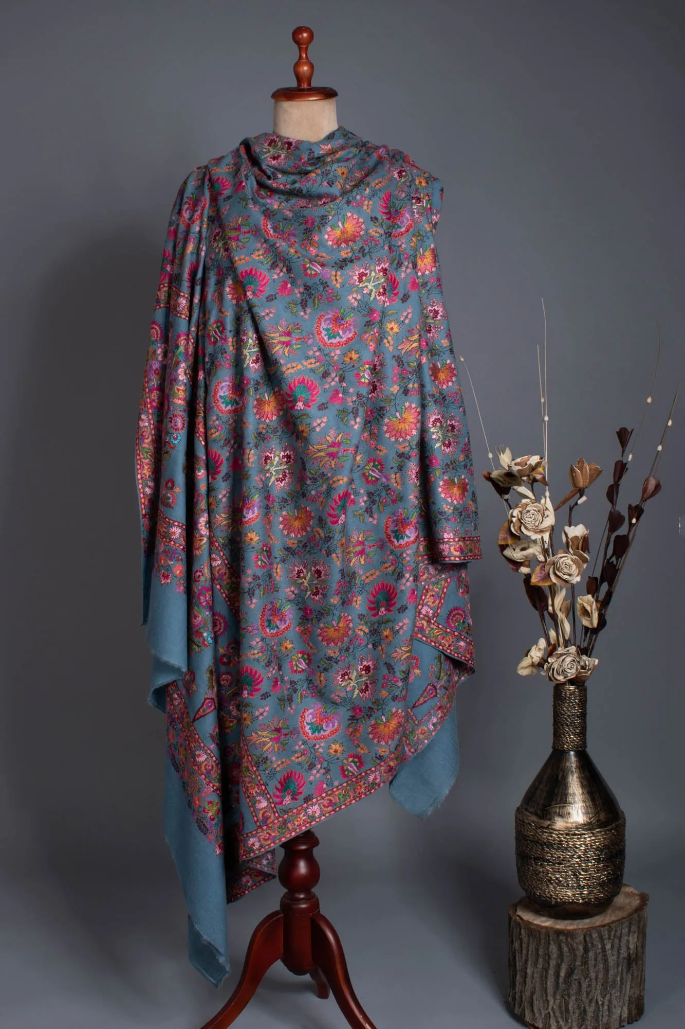 XL Slate Blue Handmade Exclusive Pashmina - DAFFODIL