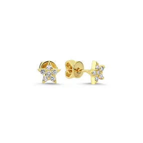 Yellow 14K Gold Diamond Stars Stud Earrings