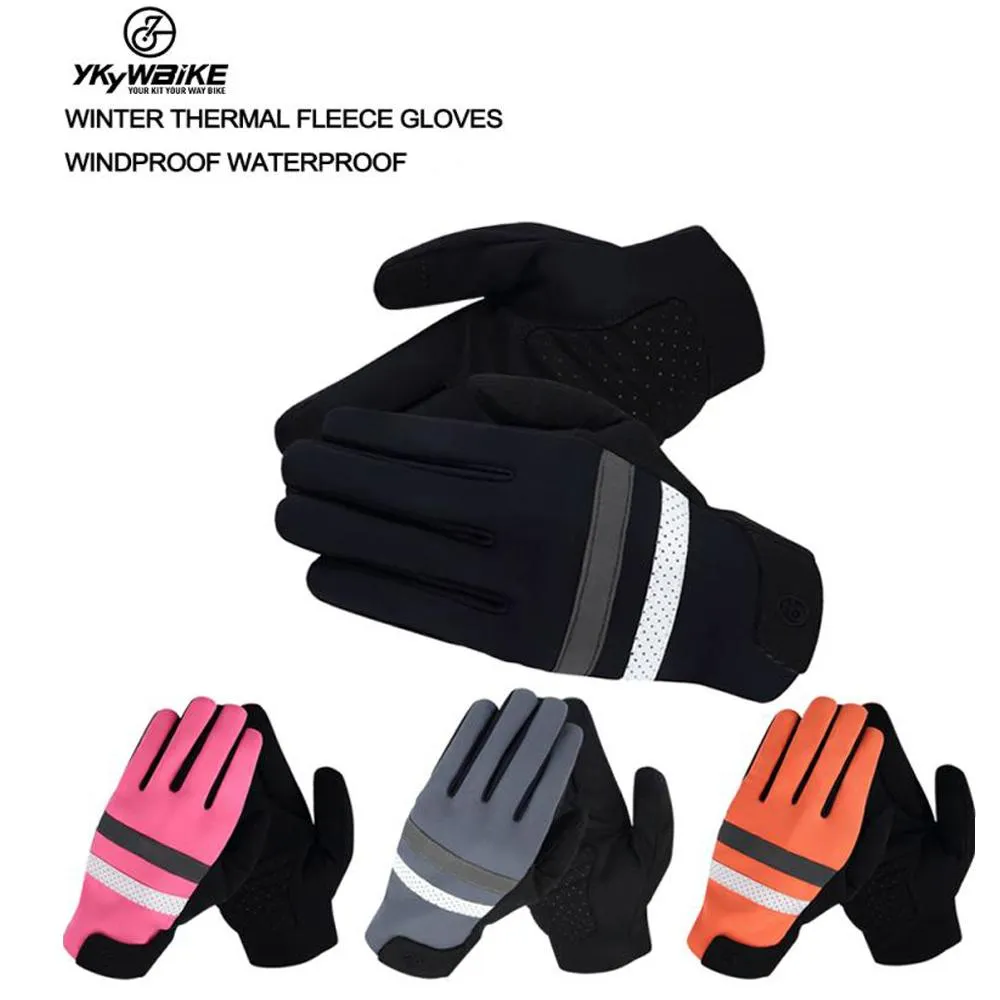 YKYW MTB Road Cycling Thermal Fleece Full Finger Gloves Windproof Waterproof Absorbing Anti-Slip XRD Technology Shockproof Reflective 4 Colors