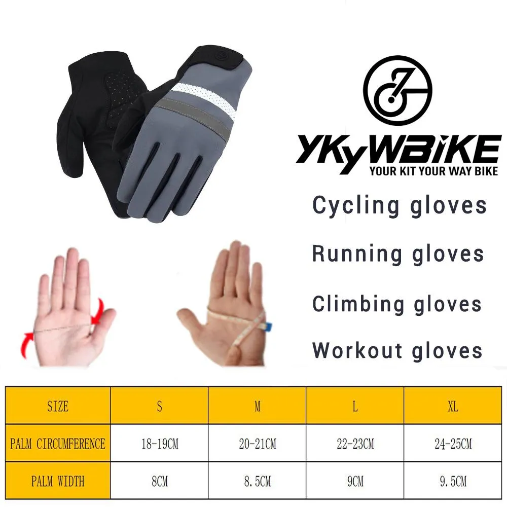 YKYW MTB Road Cycling Thermal Fleece Full Finger Gloves Windproof Waterproof Absorbing Anti-Slip XRD Technology Shockproof Reflective 4 Colors